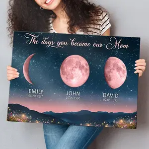 2D Flat, posters Personalized Moon Phase Canvas | Customized "The Days You Became Our Mom" Wall Art with Name & Date, Art Deco Style, Ideal for Home Decor & Birthday Gifts, Thanksgiving, Diy Wall Art poster Aesthetic Design Boho Wall Art cheetah print