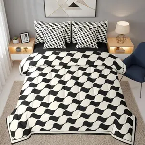 Beige Black Plaid Comforter Bed Set with Sheets,7 Piece Triangle Checkered Bedding Set,Kids Boys Geometric Buffalo Grid Bed Bagsimple Modern Gingham Bed Set