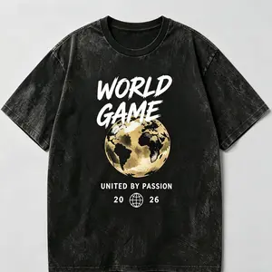 WORLD GAME! 2026 Soccer Graphic Tee | 100% Heavyweight Cotton Acid Wash T-Shirt | BlokeCore Style,UNITED BY PASSION: 2026 Global Soccer Tee | Premium Distressed Acid Wash Boxy Fit T-Shirt | Cotton Graphic Tees