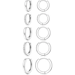 Women's New Model 14K Gold Plated Sterling Silver Huggie Hoop Earrings - Hypoallergenic, Corrosion Resistant, Non-Tarnish Mini Hoops for Sensitive Ears, Helix Piercing, Cubic Zirconia Earring Stacks Set, Cubic Zirconia Earrings