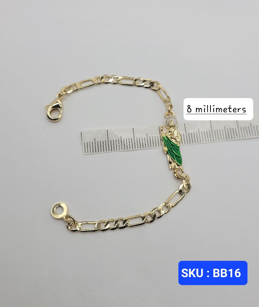 San Jude Bracelet Laminated-Gold Green & Gold Color 6 Inches Adjustable Size for Small Kids Babies Comfortable Everyday Wear Versatile Design SKU BB16