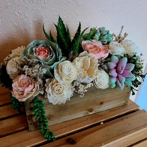 Handpainted Wood Succulent Flower Centerpiece, Mother's Day Flowers, VAlentine's Day Flowers