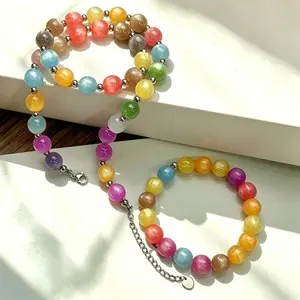 Dopamine UV Reactive Color Changing Necklace/bracelet Sunlight Sensitive Rainbow Beaded Choker, Waterproof & Tarnish-Free Summer Beach Jewelry for Women 18"+2"
