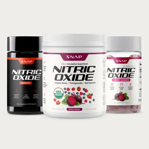 Snap Supplements  - Berry Flavor Nitric Oxide Beets + Cherry Flavor Nitric Oxide Gummies + NO Booster 60ct - Natural Supplement Bundle