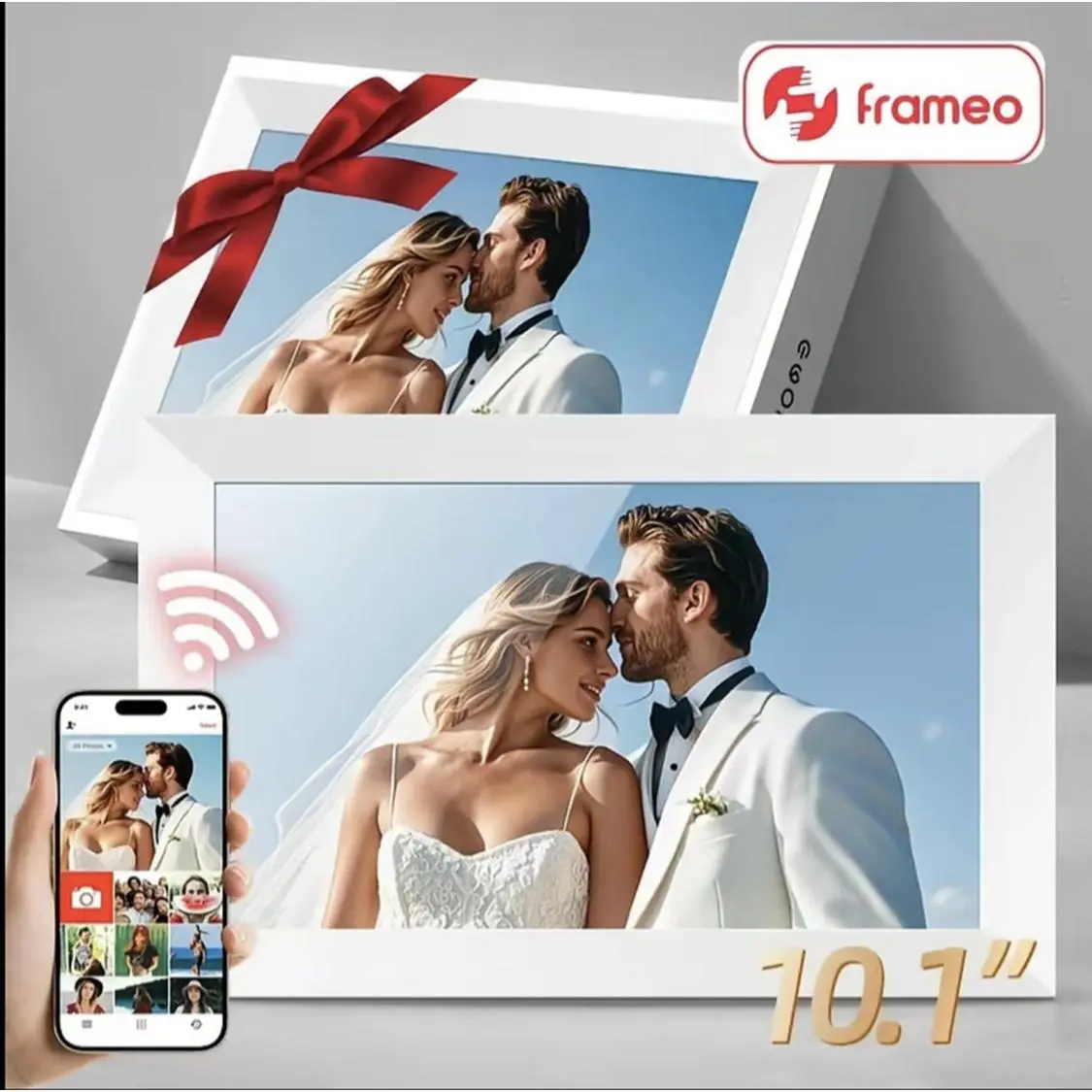 Frameo Digital Picture Frame 10.1 Inch WiFi,gift idea, IPS Touch Screen Smart Cloud Photo Frame with 32GB Storage, Auto-Rotate Easy Setup to Share Photos or Videos, White Wall Mountable