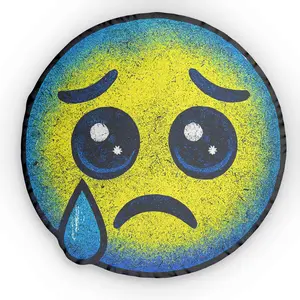Sad Face Emoji Round Pillow — Cute Crying Emoticon Decorative Throw Pillow