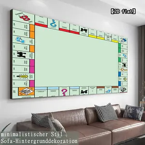 2D fiat Monopoly game board, frameless design, suitable for bedroom, living room, dining room, hallway, office, gym, etc. space decoration modern style, canvas painting, a rational choice for decoration