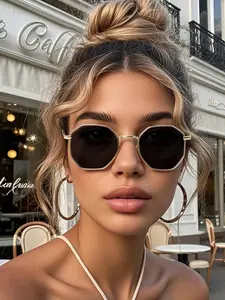 Women's Metal Geometric Frame Vintage Fashion Glasses, Lightweight Design, Trendy Versatile Face Shaping, Perfect for Street Style