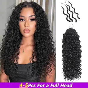 BLING HAIR Deep Wave Human Hair Crochet Bundles 14-22 Inch 50g Pre-Separated Feather Crochet Human Hair Invisible Knotless Crochet Hair Extensions for Black Women