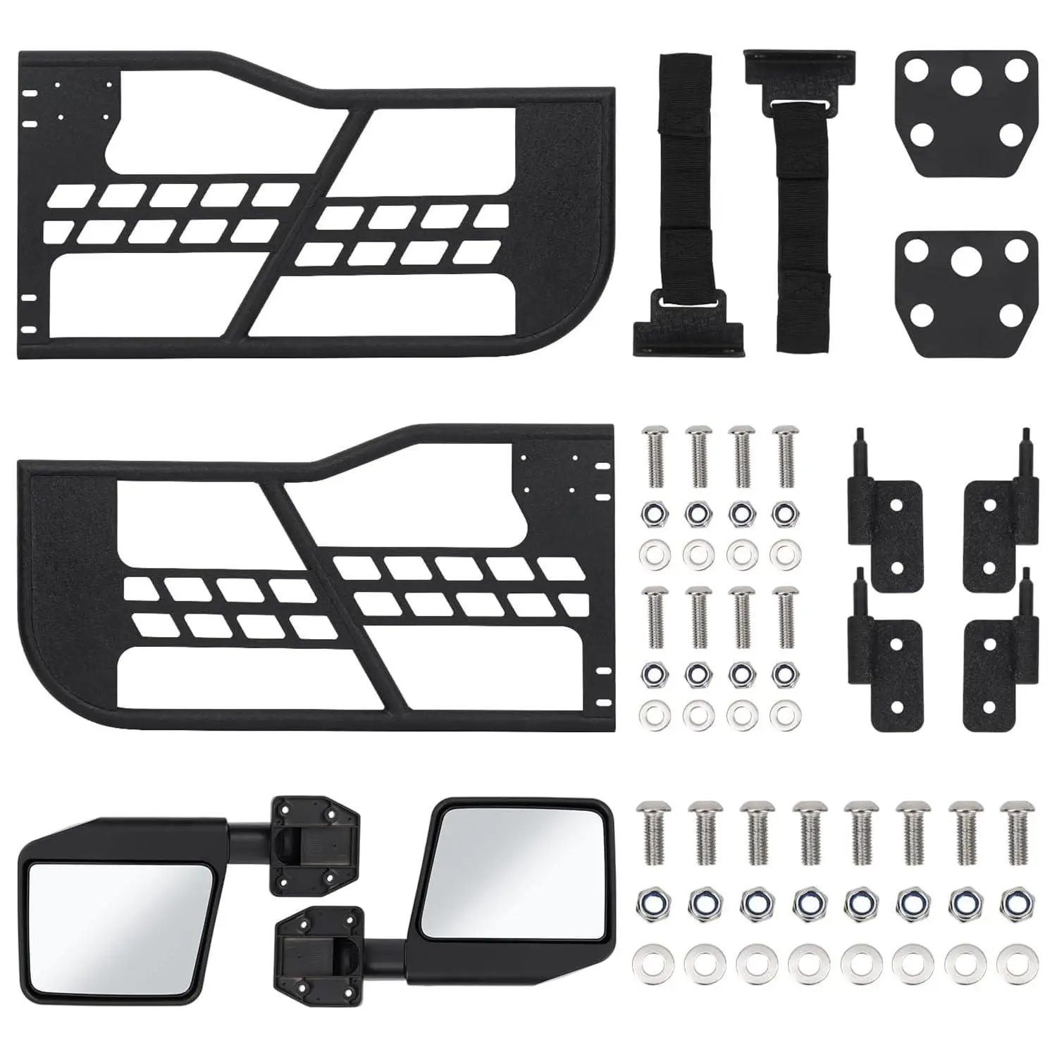 Half Tube Doors with Side View Mirrors for 1997-2006 Wrangler TJ, Set of 2 Steel Off-Road Trail Tubular Doors, No-Drill Installation, Heavy-Duty TJ Accessories (With Side View Mirrors)