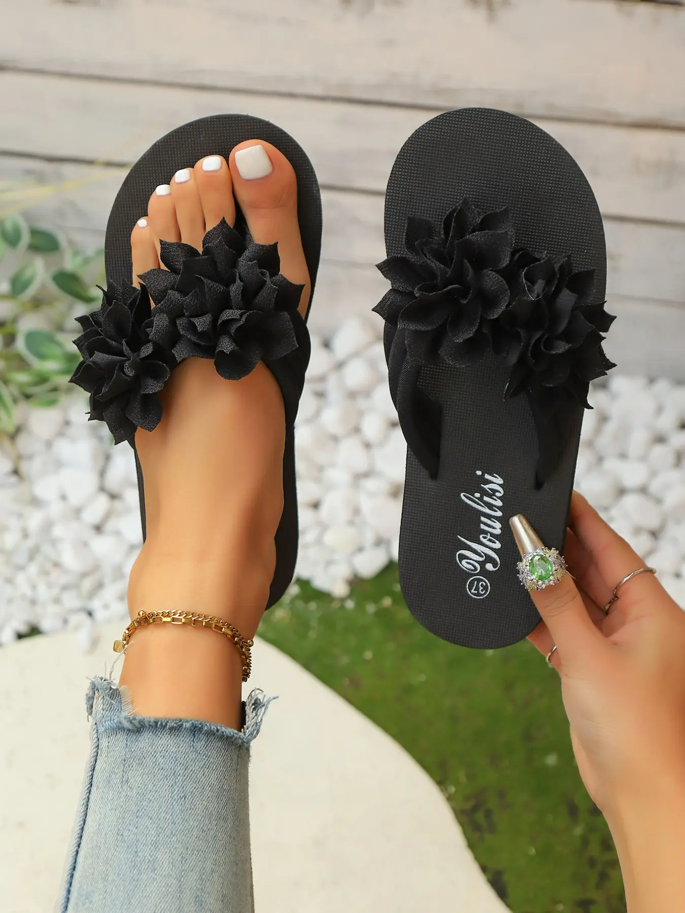 Boho Style 2026 New Summer Thick Sole Casual Beach Sandals, Non-Slip Flip Flops, Flat Flower Design Slippers, Comfortable Footwear, Comfy footwear sandals