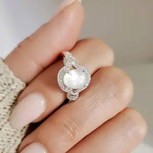 Sterling Silver Mother of Pearl Ring, Halo Design, 925 Ring, Anniversary Gift, Gift Ideas, Promise Ring, Wedding Ring