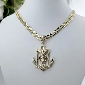 (81) 14K Gold Plated Anchor Pendant for Men with 24in Spanish Chain - Elegant Jewelry for Men