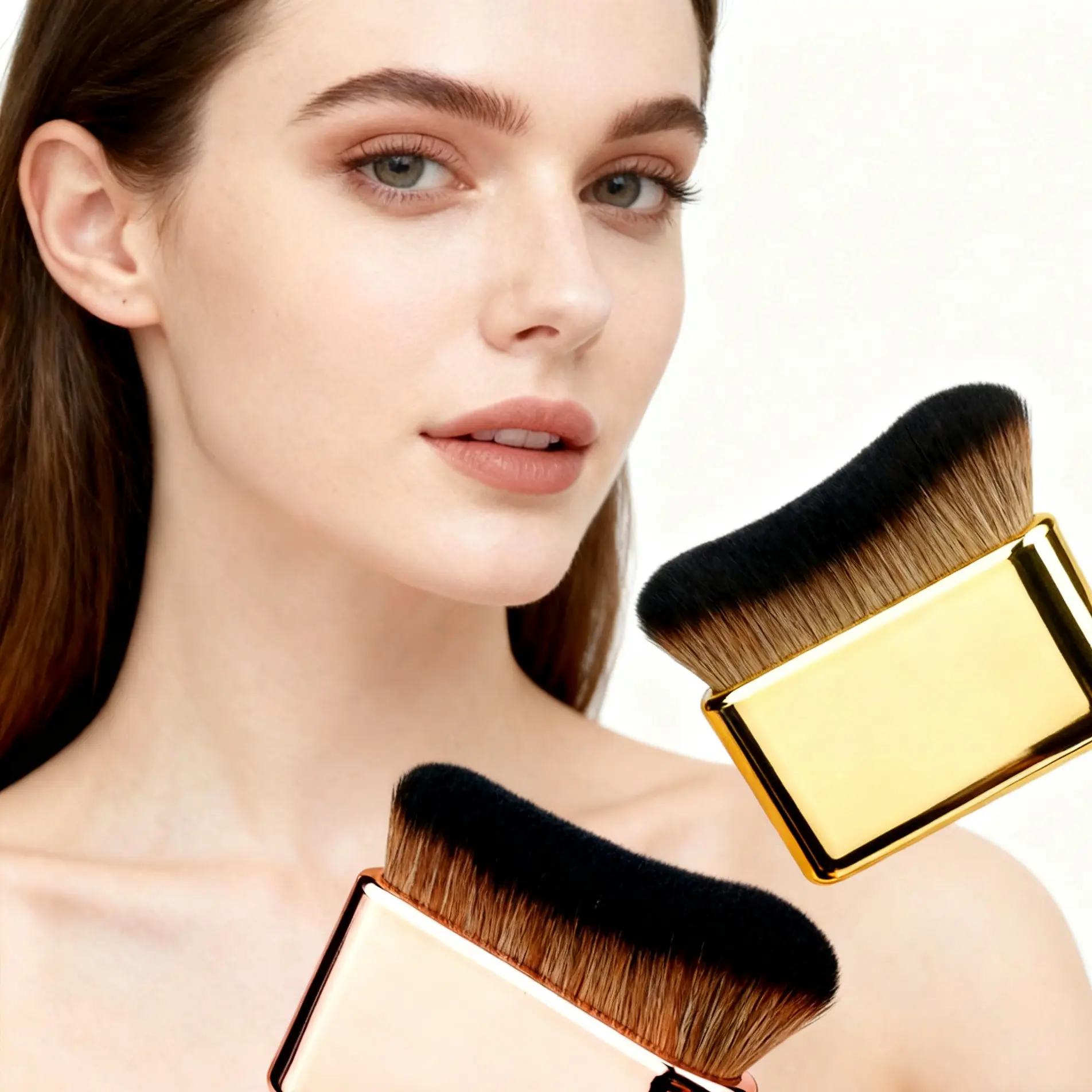 Professional Big Self-Tanning Blend Cosmetic Brush, Rose Gold Finish, Soft Natural Application for Face & Body, Versatile Makeup Tool, Cosmetic Brushes