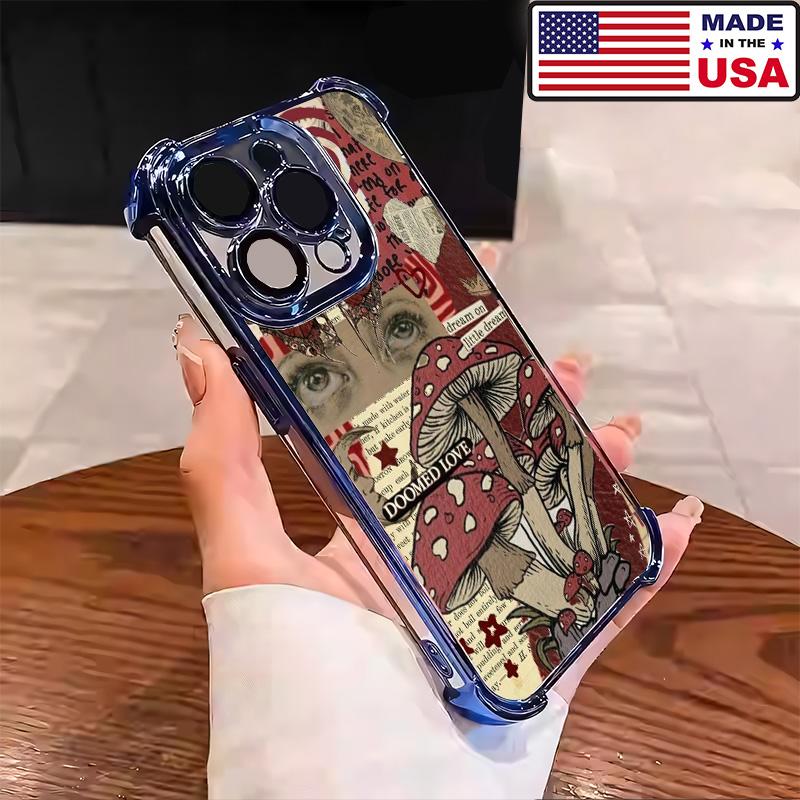 Doomed Love Mushroom Vintage Aesthetic Design Pattern Casing For iPhone 17 16 15 14 13 12 Samsung 22 23 24 25 Plus Pro Max Ultra Soft Silicon TPU Shockproof Protector Vintage Unique Fashion Mobile Phone Case