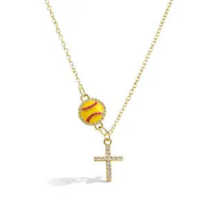 LuckyJewelry B Softball Necklace for Teen Girls Women Cross Pendant Sport Accessories Jewelry Gifts for Teens Kids Lovers