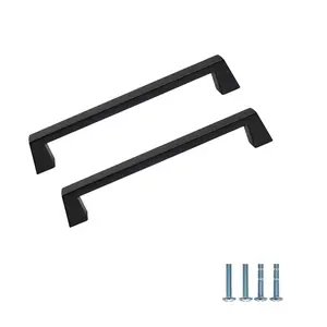 Pride Decor 6" Drawer Pull With Mounting Screws, Colorado Square Design, Zinc Alloy Cabinet Hardware, 5" Space, Matt Black