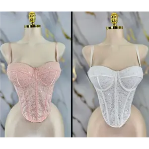 Rhinestone Corset Bustier Top – Structured Glam Strap Top