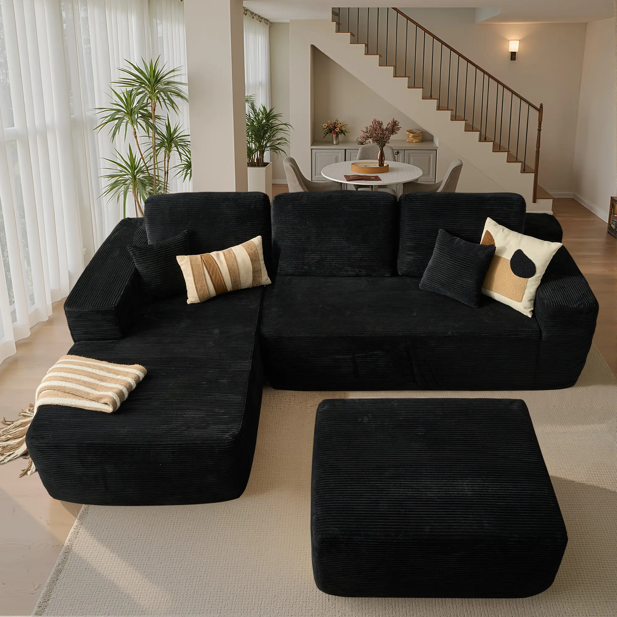 Balck Corduroy Left Chaise