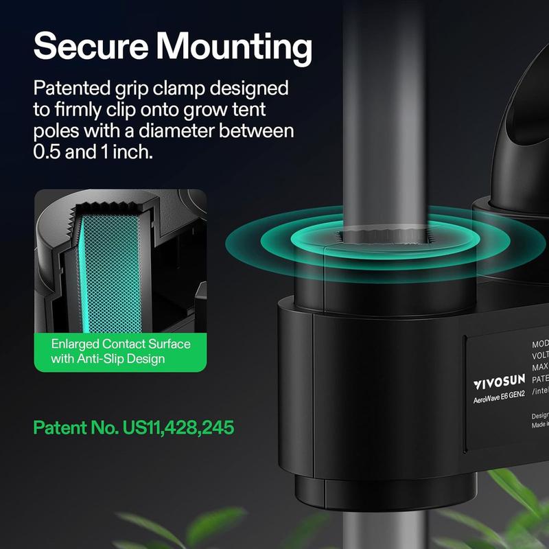 VIVOSUN AeroWave E6 Grow Tent Fan 6”, EC Motor, Smart Wifi Control, US Patented Auto Oscillating Clip fan, Weatherproof IP-54, Strong Airflow but Quiet for Hydroponic Ventilation Circulation, 1-Pack