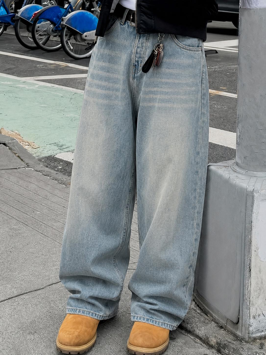 Baggy Wide Leg Jeans for Men and Women, Casual Fashion Streetwear Denim Pants, Low Rise Loose Fit Y2K Skater Jeans, Relaxed Straight Leg Urban Hip Hop Jeans with Pockets for Daily Wear, Vintage Grunge Style Denim Trousers Pants for US Outfits, Club Outfit