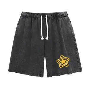 Women's Holafish STAR Print Acid Wash Cotton Casual Shorts - Womenswear, Everyday Summer Vacation Bottoms