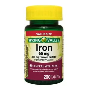 Spring Valley Iron General Wellness Dietary Supplement 65 mg 200 Count - Healthcare & Fitness Supplement