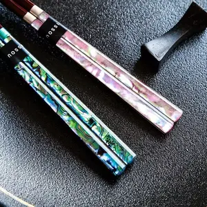 Luxury Chinese Traditional Lacquer Chopsticks, Natural Abalone Inlay, 21cm+23cm Pair, Perfect for Anniversary/Wedding Gift
