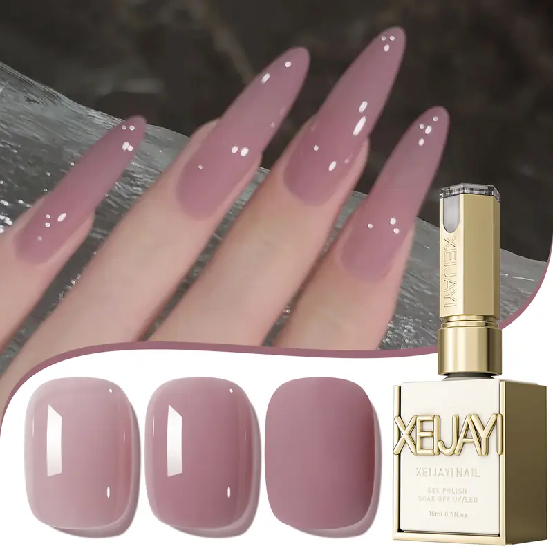 XEIJAYI 1PC 15ML TPO-HEMA-Free M015 Ice Berry Pink Gel Polish Bottle, Sheer Jelly Crystal Finish, Glossy High Shine, Nail Care Liquid, Soak-Off UV LED Formula, Easy Refresh Removal, Adults' DIY Manicure, Nail Art Ready