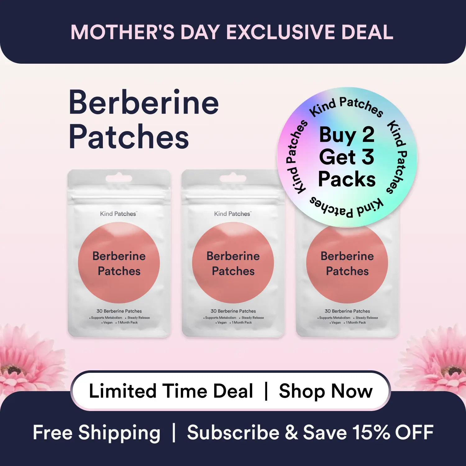 3 Packs of Kind Patches Berberine Patches, Support Metabolism, Steady Release, Support Metabolism, Plant-based Ingredients, Absorbs through the Skin,Vegan, 3 Months Supply