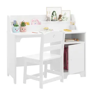 【GARVEE】Children's Study Computer and Chair Set with Storage Cabinet and Wooden Study Desk - Multi-functional Kids' Writing and Play Station