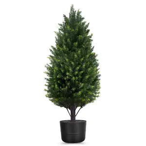 2.3FT Outdoor Artificial Topiary Cedar Trees with Pot, Xmas Fake Topiaries Pine Trees Decorations, Pathway Trees, Indoor Xmas Trees Faux Pine Plants Realistic,Front Porch Home Door Office Outside Decor