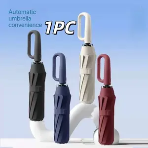 Strengthened Windproof Automatic Umbrella, Hanging Loop Portable Umbrella, UV Protection Rain and Sun Universal Umbrella