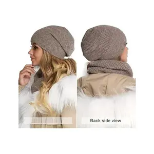Hat and Scarf Set Women - Knit Slouchy Plain Beanie Neck Warmer - Wool Fleece Cap Infinity Scarfs