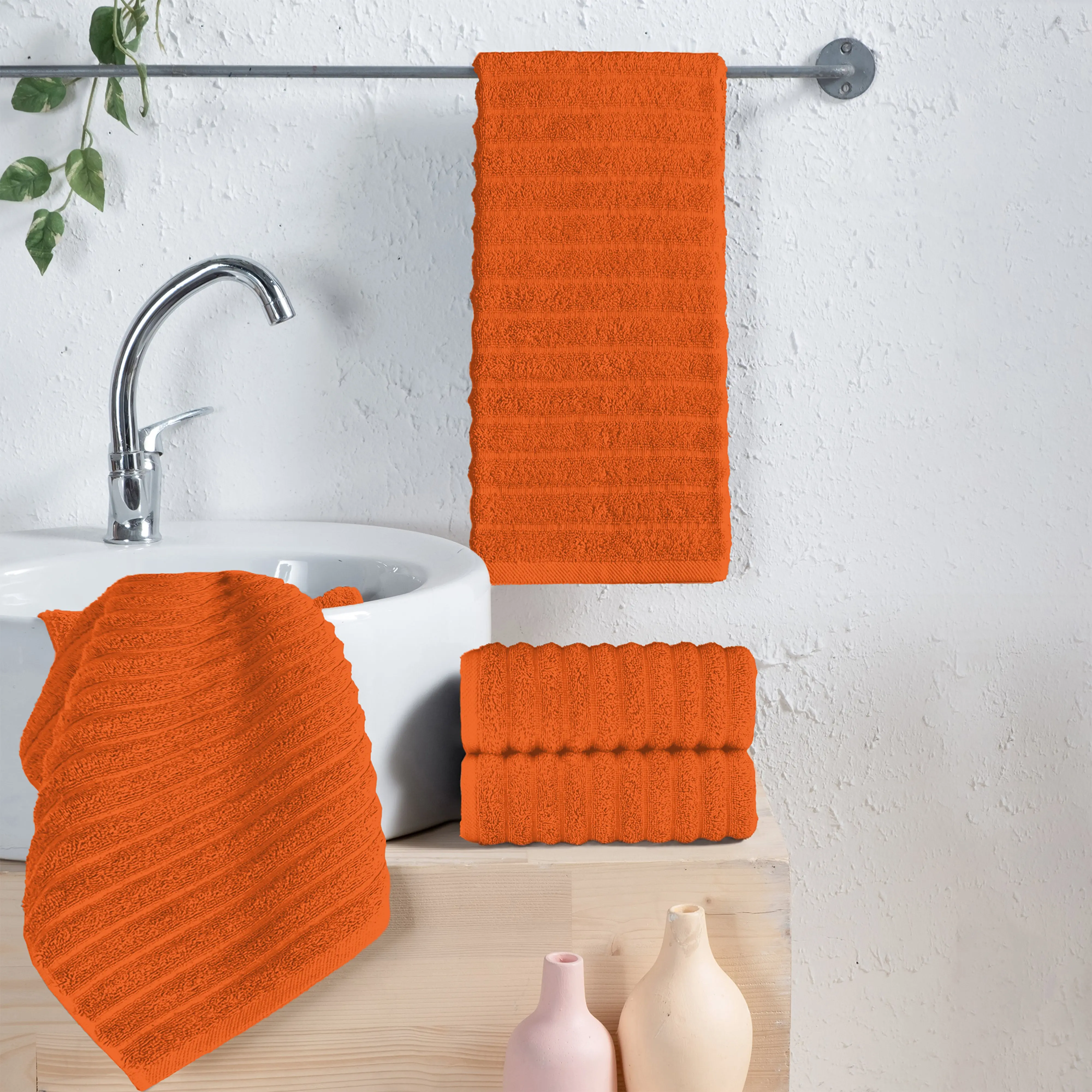 Elegant Comfort 4-Pack Corduroy Stripe Turkish Cotton Hand Towels – Textured Premium, 16in x 28in