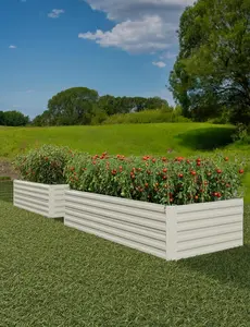 2PCS 0.5mm 8x4x2ft Galvanized Raised Garden Bed Outdoor,Rust-Resistant Raised Garden Beds for Gardening, Outdoor Garden Box & Planters,Beige