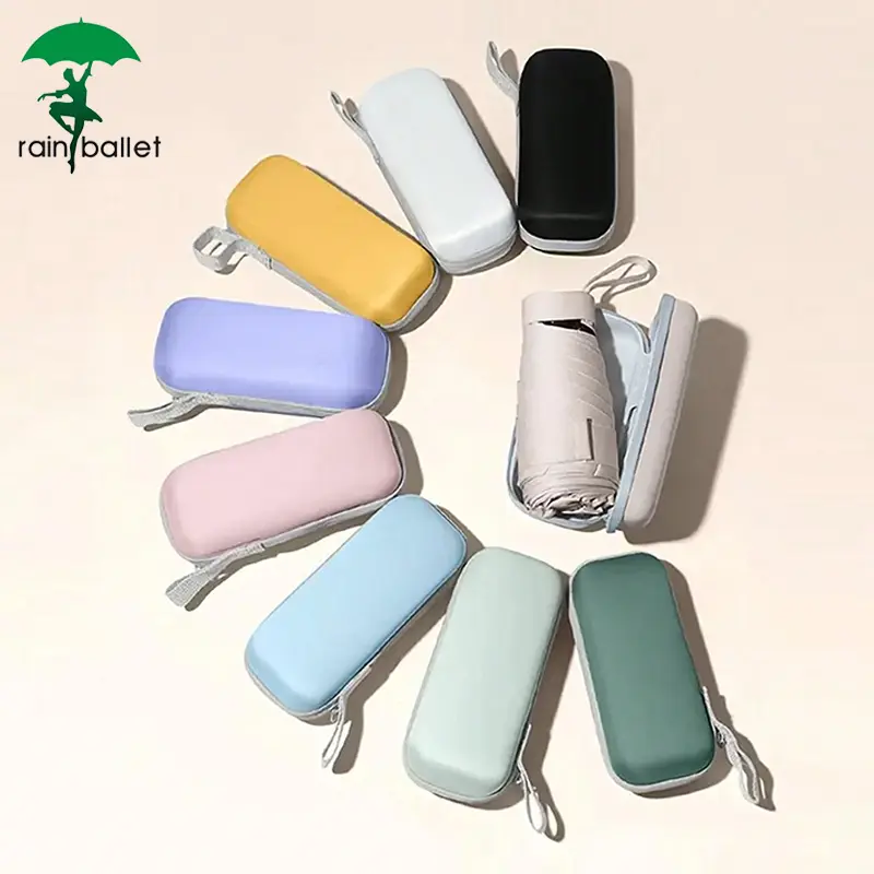 【RAINBALLET】Mini Portable Lightweight Convinient 5 Folding Umbrella Women Sun Protection Umbrella Anti UV Storage Case Pocket Umbrellas Sunscreen Parasol，Windproof Sunproof Rainproof Dual-use Umbrella