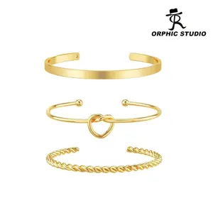 Orphic 3Pcs Adjustable  Cuff Bracelets Set for Women Stainless Stee Fashion Jewelry  Perfect Gift for Mom & Girlfriend