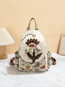 Boho Ethnic Handwoven Floral Butterfly Embroidered Backpack, Multi-Layer Original Design, Unisex Chest Bag, Two-In-One Flip Cover Bag
