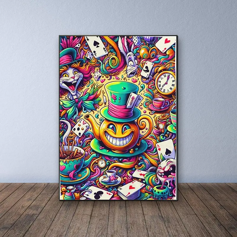Tea Party Mystery DIY Diamond Painting Kit, Diamond Pattern Design, Frameless 5D Mosaic Art, Full Drill Round Acrylic Diamonds, Handmade Cross Stitch Wall Decor, Handicraft
