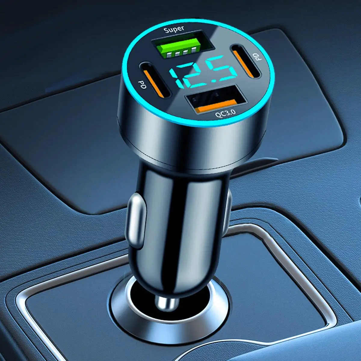 USB C Car Charger, Fast Charging Adapter with 4 Charging Ports & LED Digital Display, Car Mobile Phone Charger