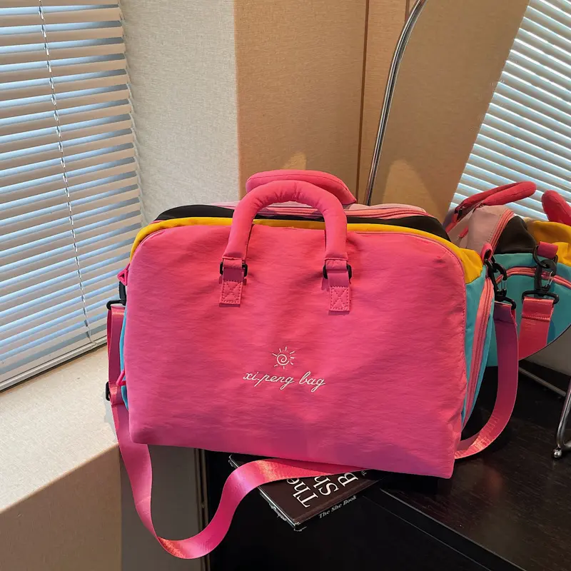 Dopamine Color Travel Bag Large Capacity Hand Luggage Bag Color-Block Carry-On Bag Lightweight Travel Storage Bag