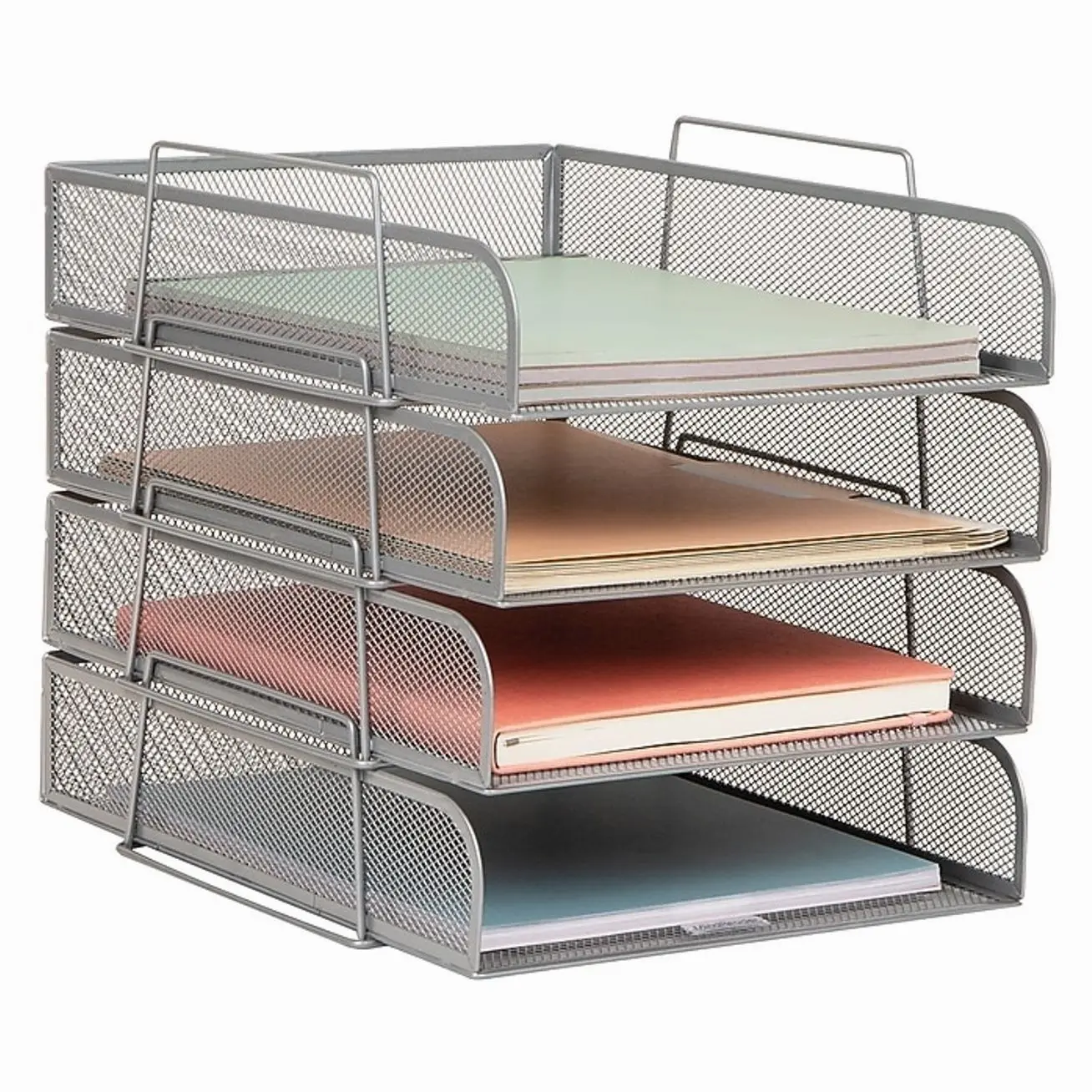 Mind Reader Metal Front Loading Stackable Letter Tray, Letter/Legal Size, Silver (BSTACK4-SIL)