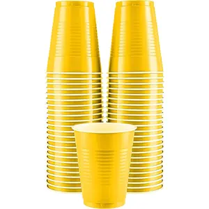 Disposable Cups, Yellow 18-Ounce Plastic Party Cups,  and Sturdy for Wedding, Christmas, Halloween, 50 Pack