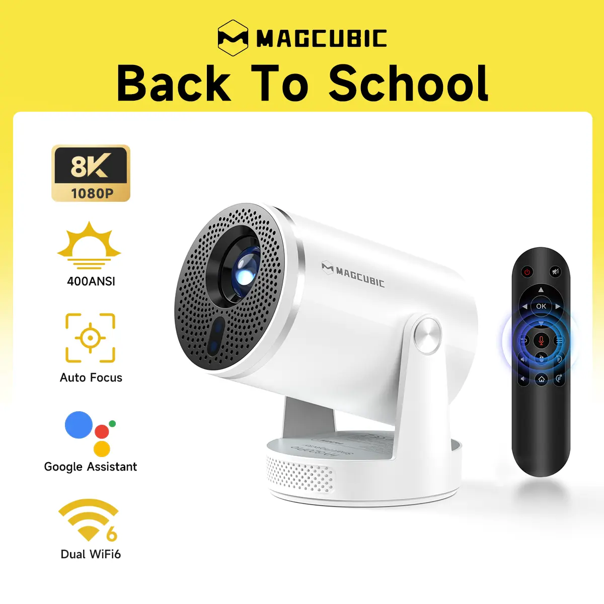 Magcubic HY320Pro Projector Auto Focus Native 1080P Google Assistant 8K Decode 400ANSI Android 14.0 Dual WiFi6 BT5.4 Auto Keystone Wireless 180° Flexible Rotating Portable Smart Home Cinema Movie Night Gift Projectors For Bedroom #TikTokShopBackToSchool