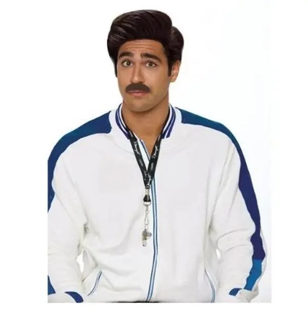 Coach Wig & Moustache Set - Costume Accessory - One Size Casual Classic
