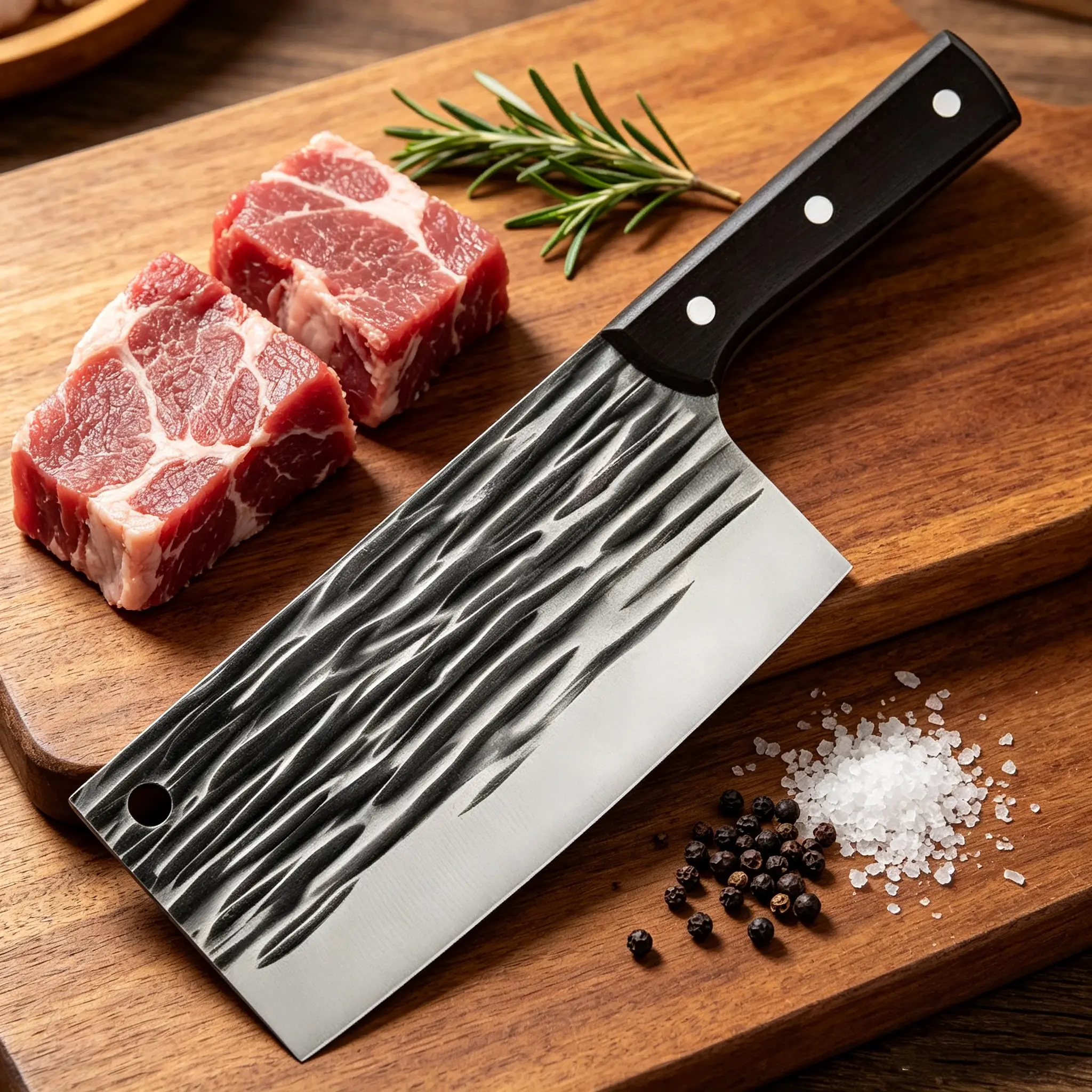 Premium Stainless Steel Kitchen Knife - 1pc with Red Wood Handle, Lightweight, Sharp, Ergonomic Design, Durable Construction for Effortless Meat Slicing & Shredding