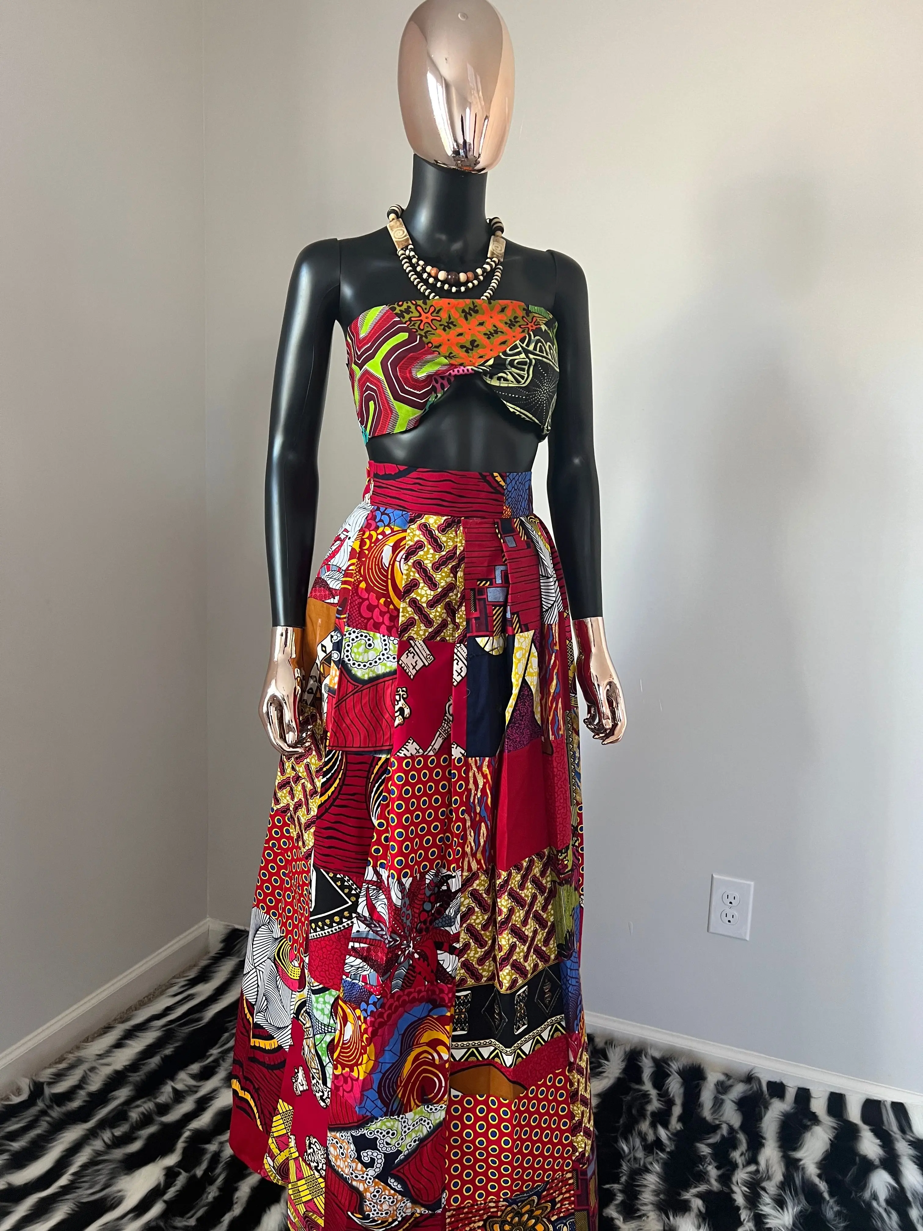 Ankara Fabric Patch Work Pleated Skirt