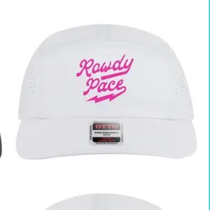Rowdy Pace Hat - White with Pink Logo, Performance Cap, Adjustable Fit, Breathable Mesh Design