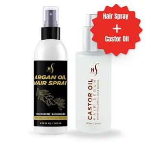 Herstyler Hair Care Set - Argan Oil Heat Protectant Spray & Castor Oil Hair Growth Serum for Frizz Control, Shine & Strength